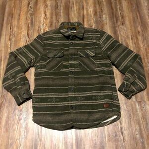 Jachs Jacket Men's Small Olive Sherpa Lined Wool Blend Button Up Aztec Outdoor